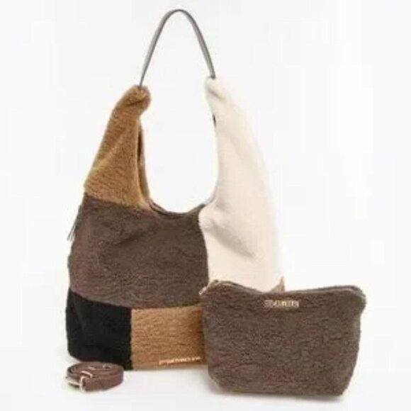 Steve Madden Brown and Cream Sherpa Shoulder/Hobo Bag Set - Picture 6 of 6